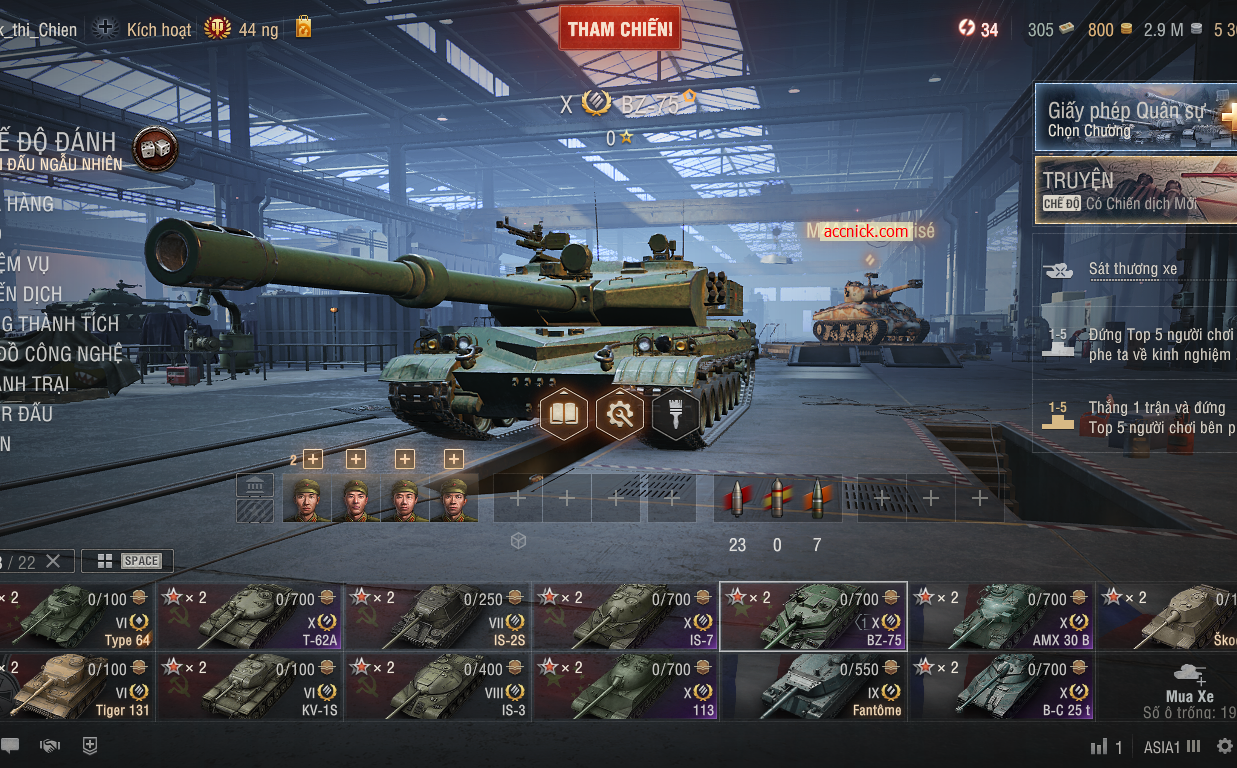 Acc World of Tanks PC sở hữu 6 tank X BZ-75, 113, IS-7, T-62...