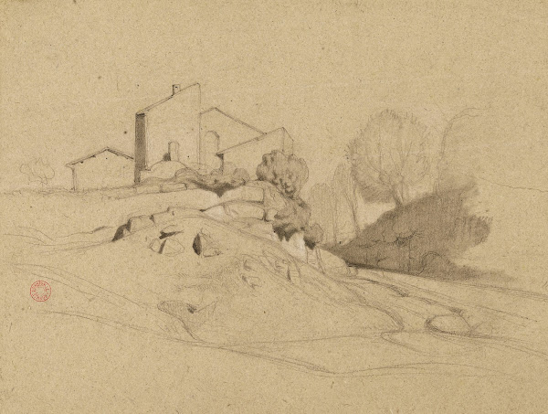 Paysage maison sur un promontoire 19th century