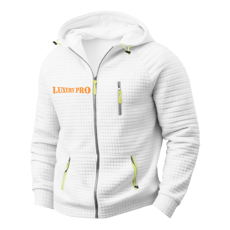 2D waffle knit hoodie with front zipper