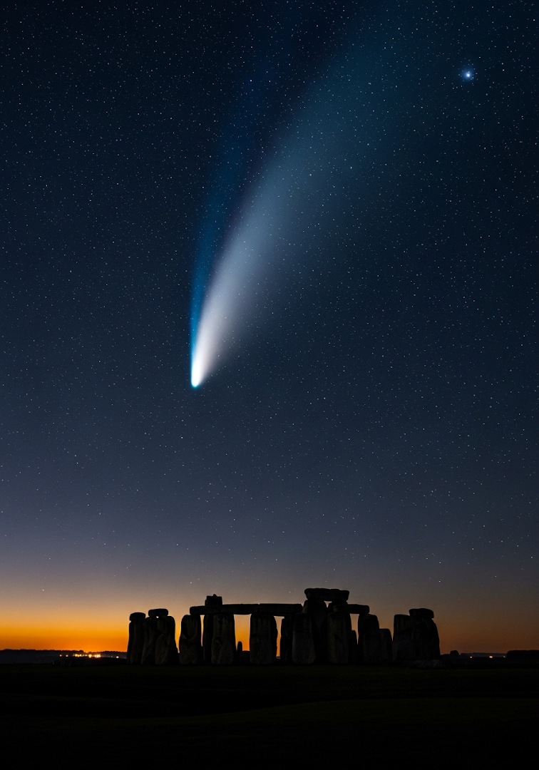 Comet Over Stonehenge Night Sky