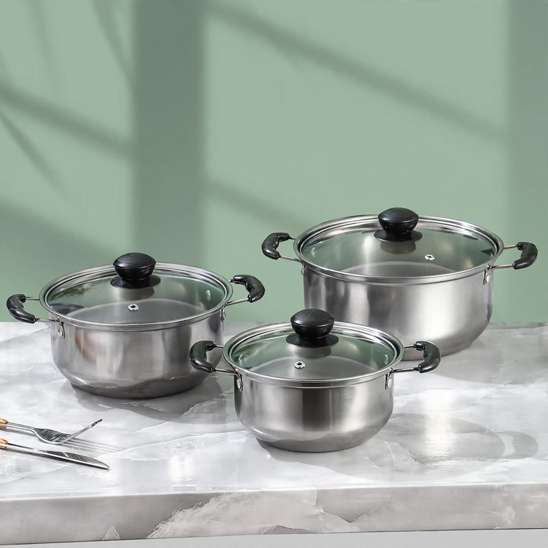 Stainless Steel Pot Set, 10-piece, with Glass Lids