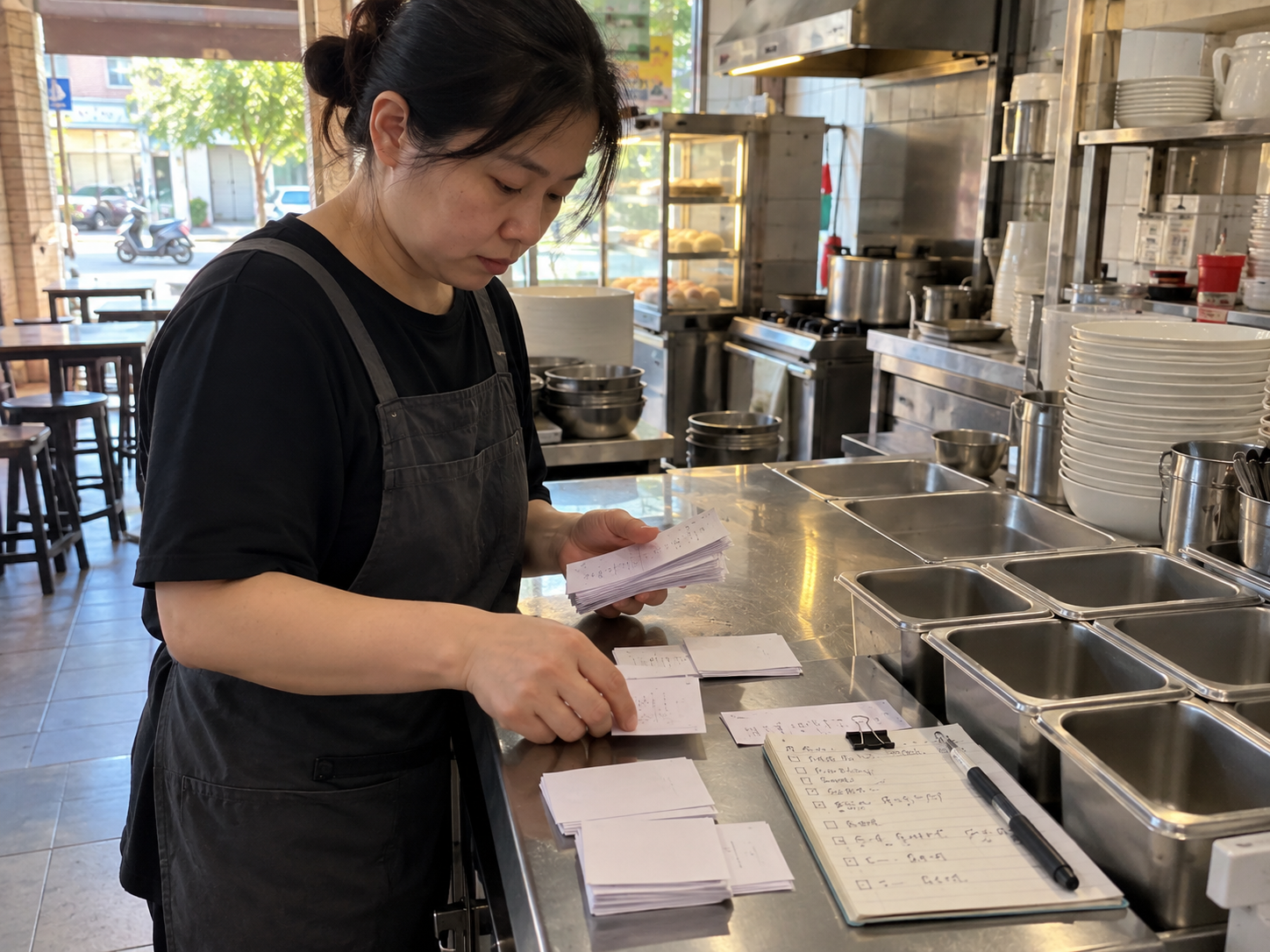 早餐店開店前依訂單與準備清單整理工作順序