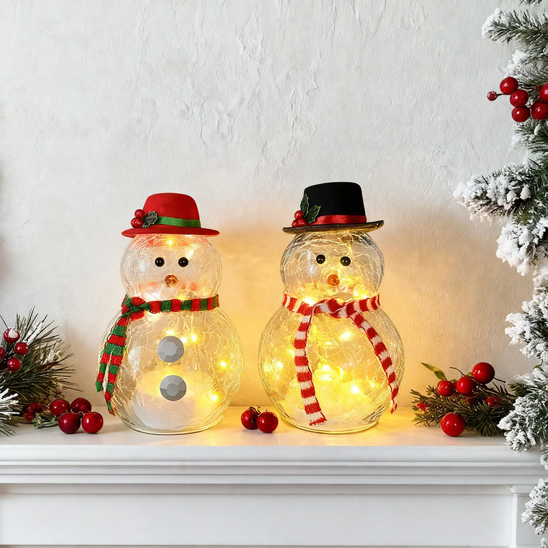 Decorative glass snowman figure with lighting