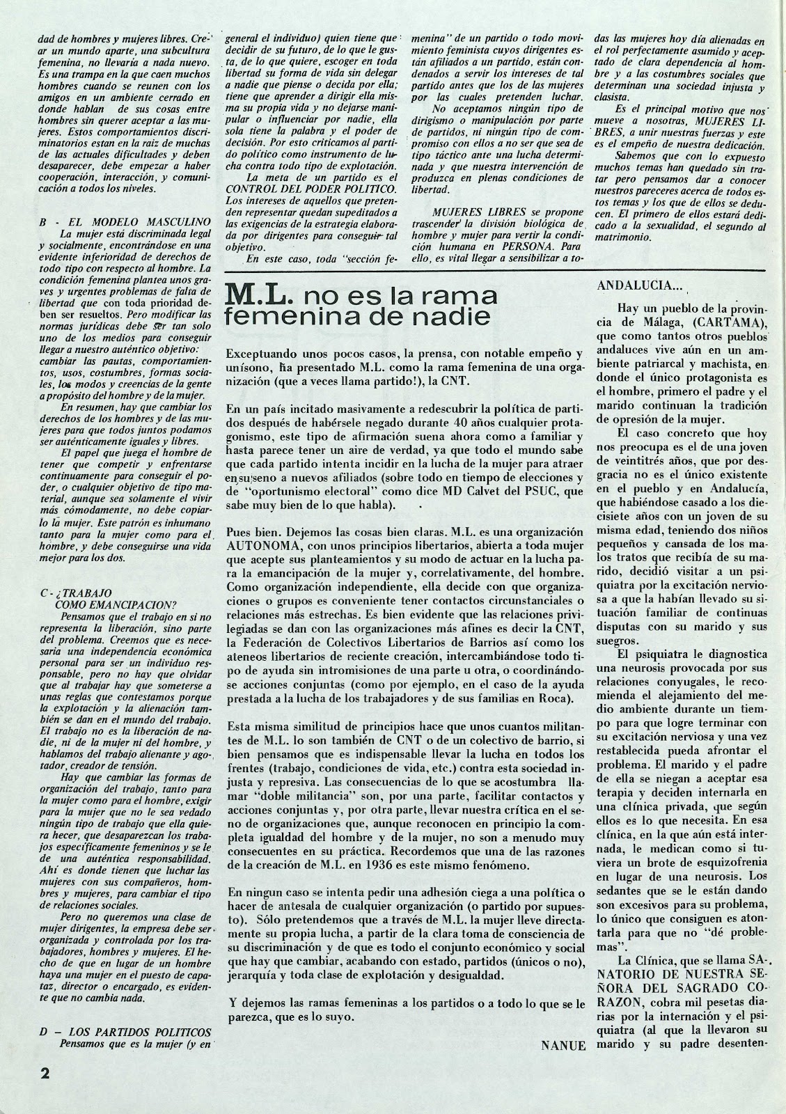 Mujeres Libres, junio 1977, página 2