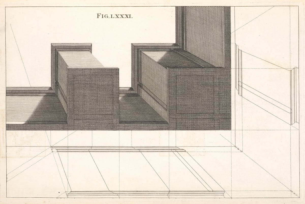 Corinthian pedestals in an horizontal perspective 1707