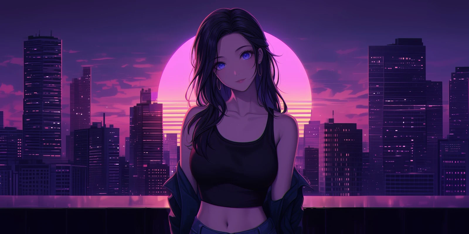 A Stunning Ai Art, Illustration, Women, Synthwave, Anime 5K Desktop and Mobile Wallpaper Background (6144x3072)