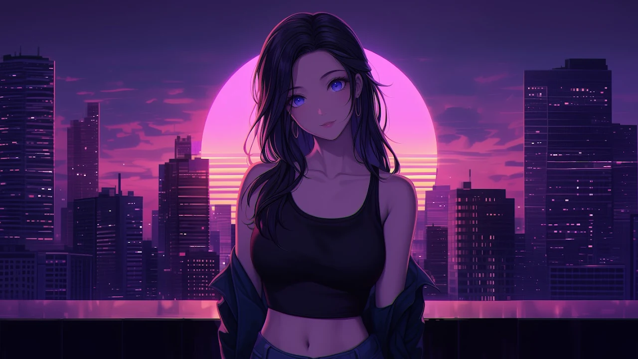 Ai Art, Illustration, Women, Synthwave, Anime 5K Desktop Wallpaper