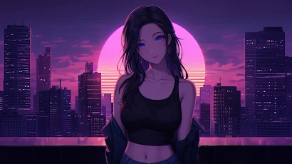 Ai Art, Illustration, Women, Synthwave, Anime 5K Wallpaper Background