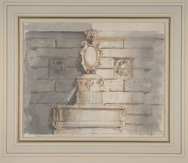 Design for a Fountain at a Street Corner Decorated with Putti Heads a Coat of Ar