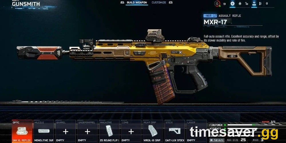 Black Ops 7 Gunsmith screen showing the muzzle, barrel and attachment slots used to build for range and bullet velocity
