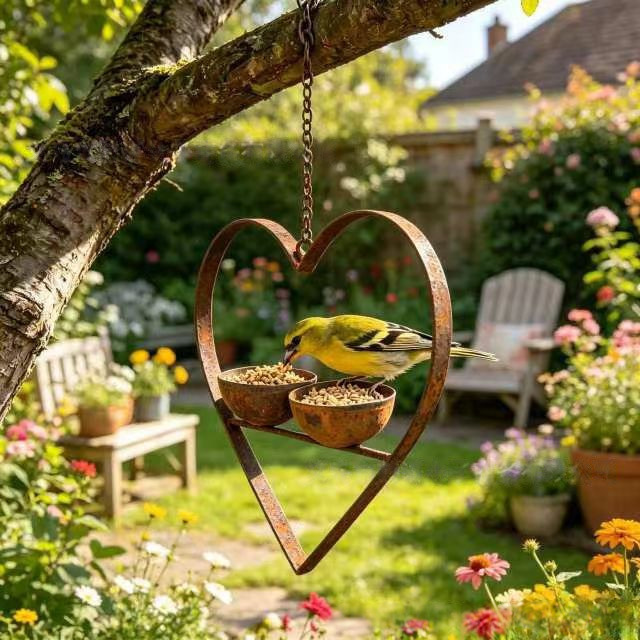 Herz-Vogel-Futterstation aus Eisen, hängend