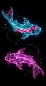 Neon Cybernetic Koi Fish Circuit Board Design on Black