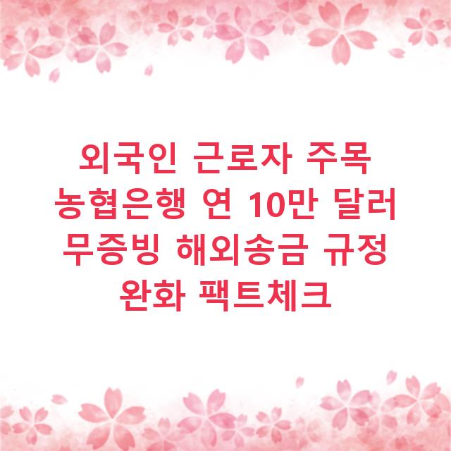 외국인 근로자 주목 농협은행 연 10만 달러 무증빙 해외송금 규정 완화 팩트체크