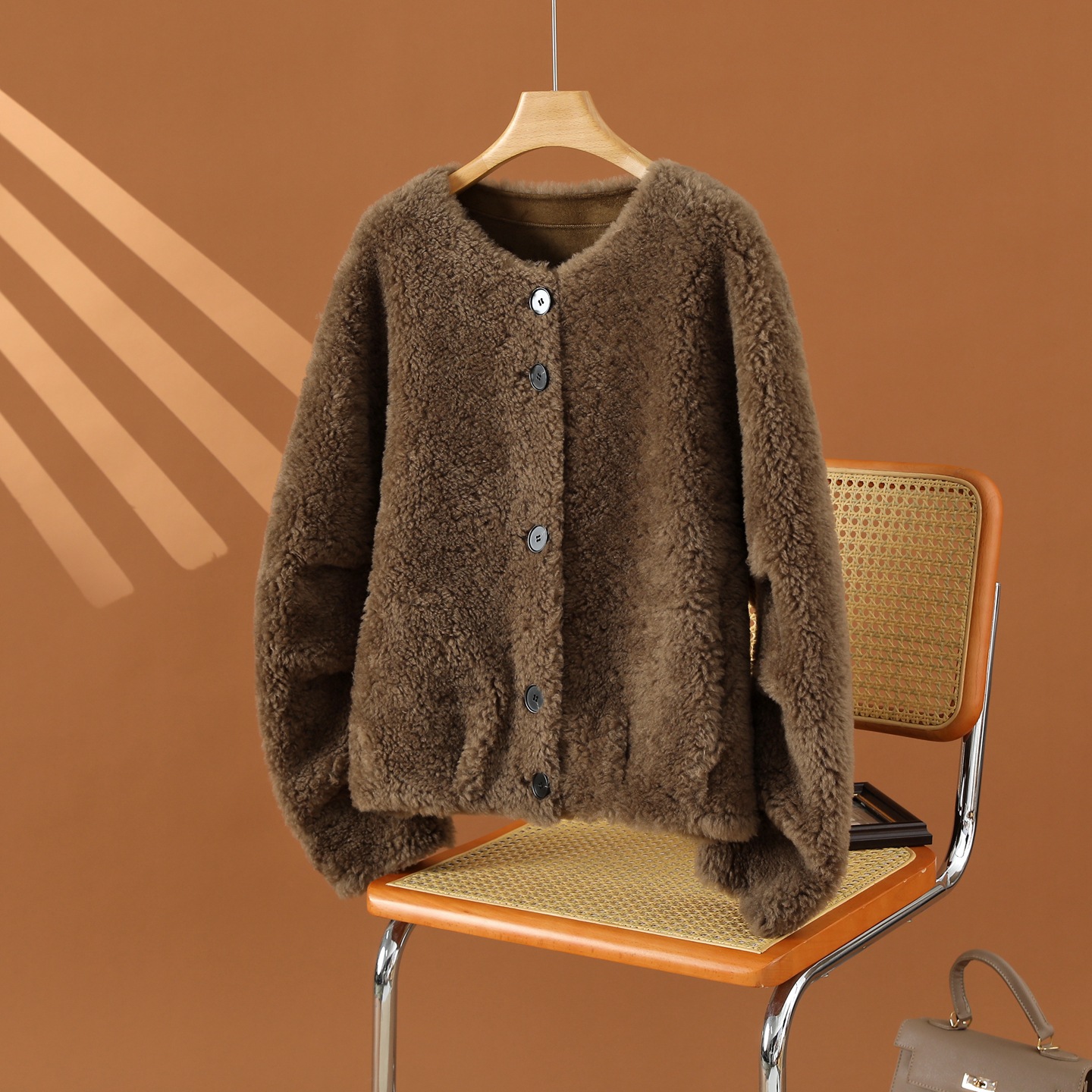 Damen-Lammfelljacke, 100% Schafwolle, lockerer Schnitt