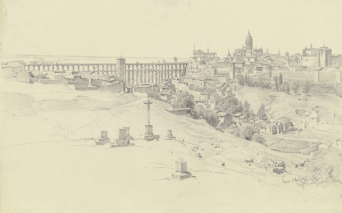 Ansicht von Segovia mit der großen römischen Wasserleitung 1857