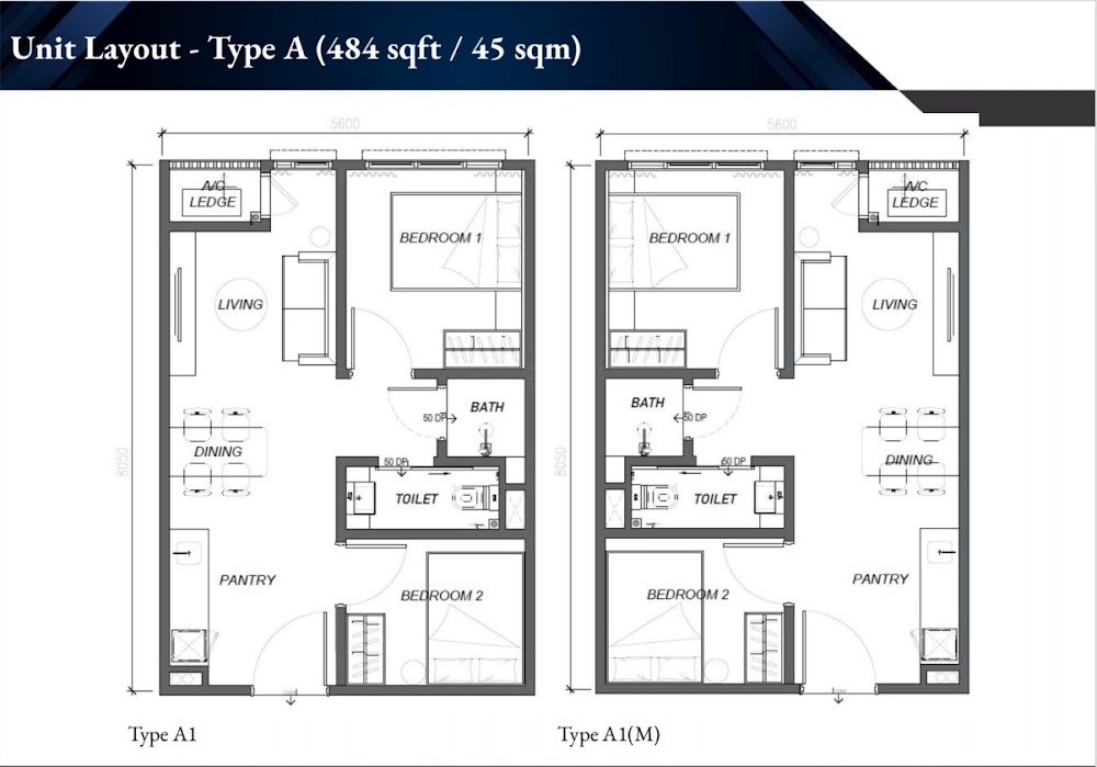 Keeperz Suites Type A floor plan — 484 sq ft, 1 bedrooms