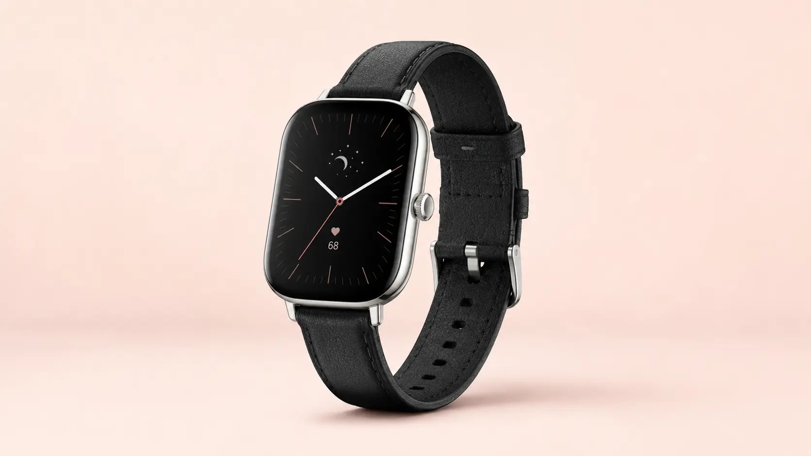 Amazfit Active 2 Square su sfondo rosa chiaro