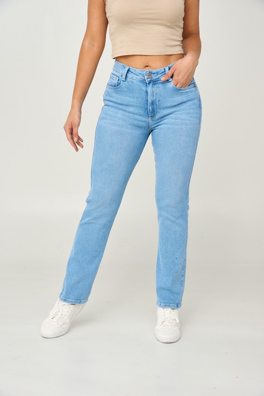 Jean straight boot tiro medio en denim stretch, color zul claro - Vista 6