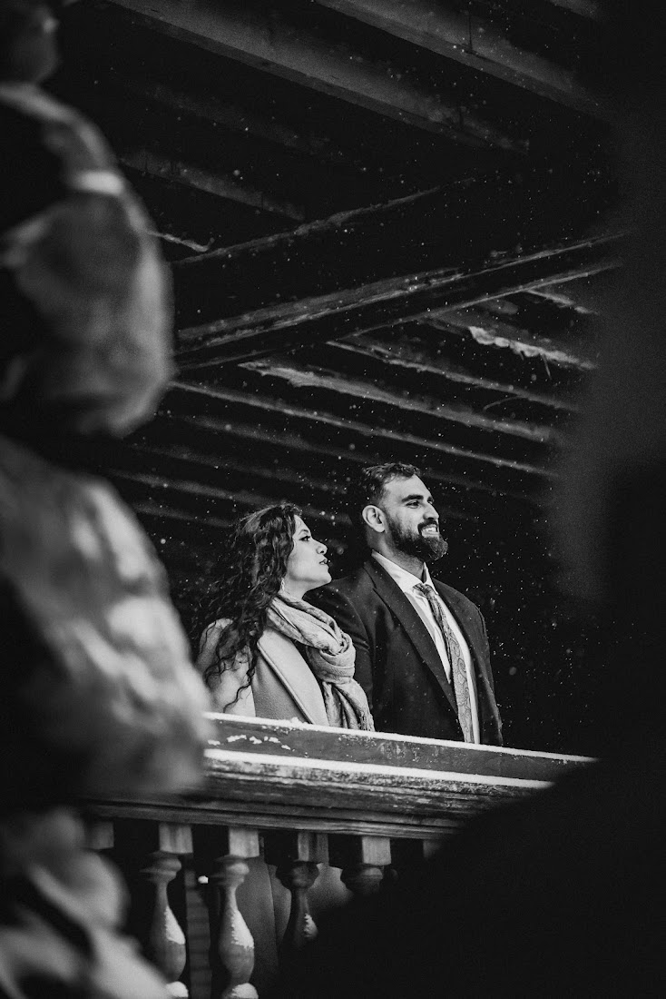 Priya and Sanjay in the snow