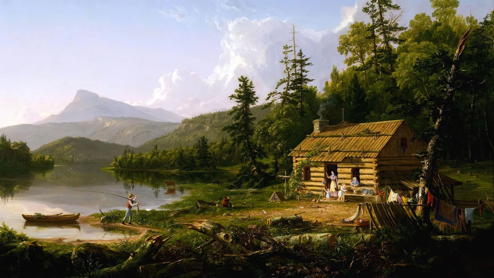 Home In The Woods Painting - Classic Oil Painting 4K Wallpaper (3840x2160)