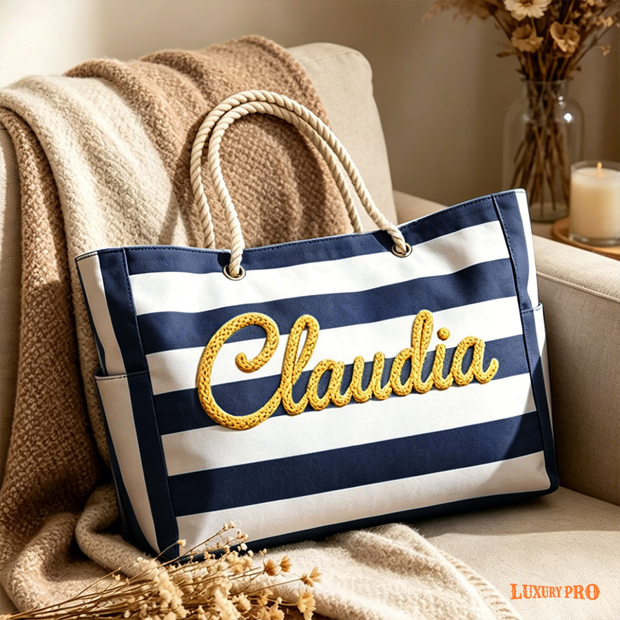 Hand-embroidered Canvas Beach Bag