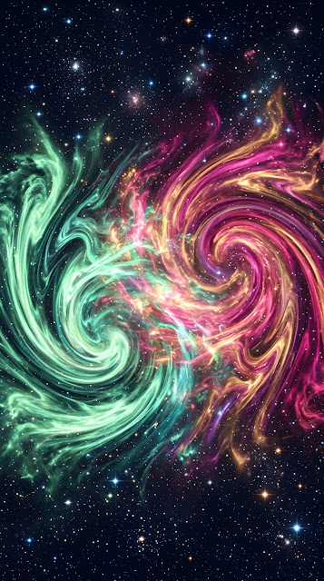 Abstract Cosmic Design with Swirling Mint and Magenta Celestial Colors - Free mobile Wallpaper