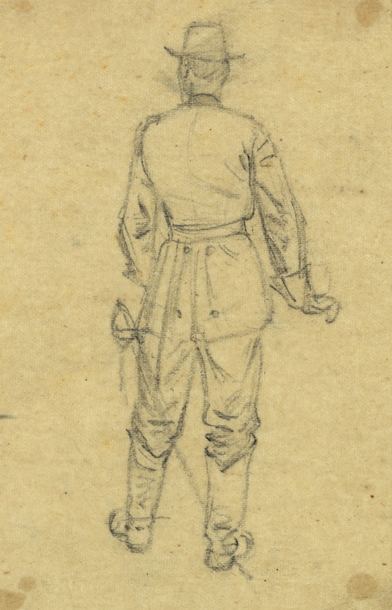 Full length rear view of standing officer 1860