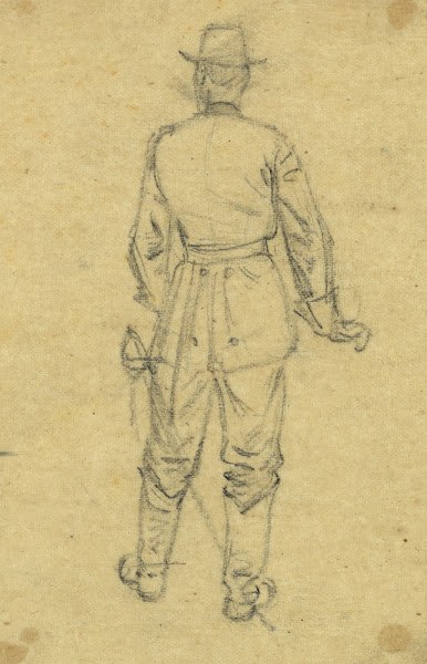 Full length rear view of standing officer 1860