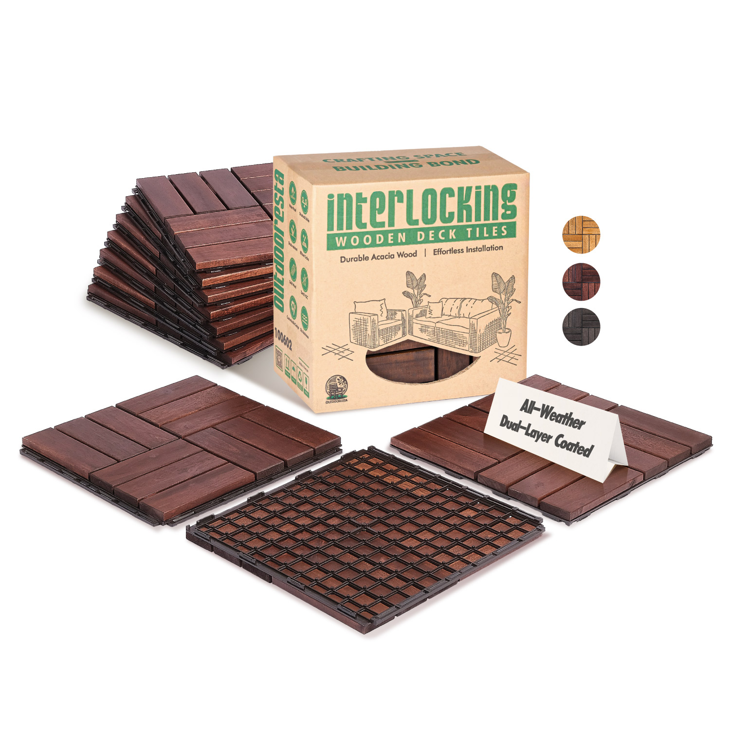 Acacia Deck Tile - Brown Mosaic