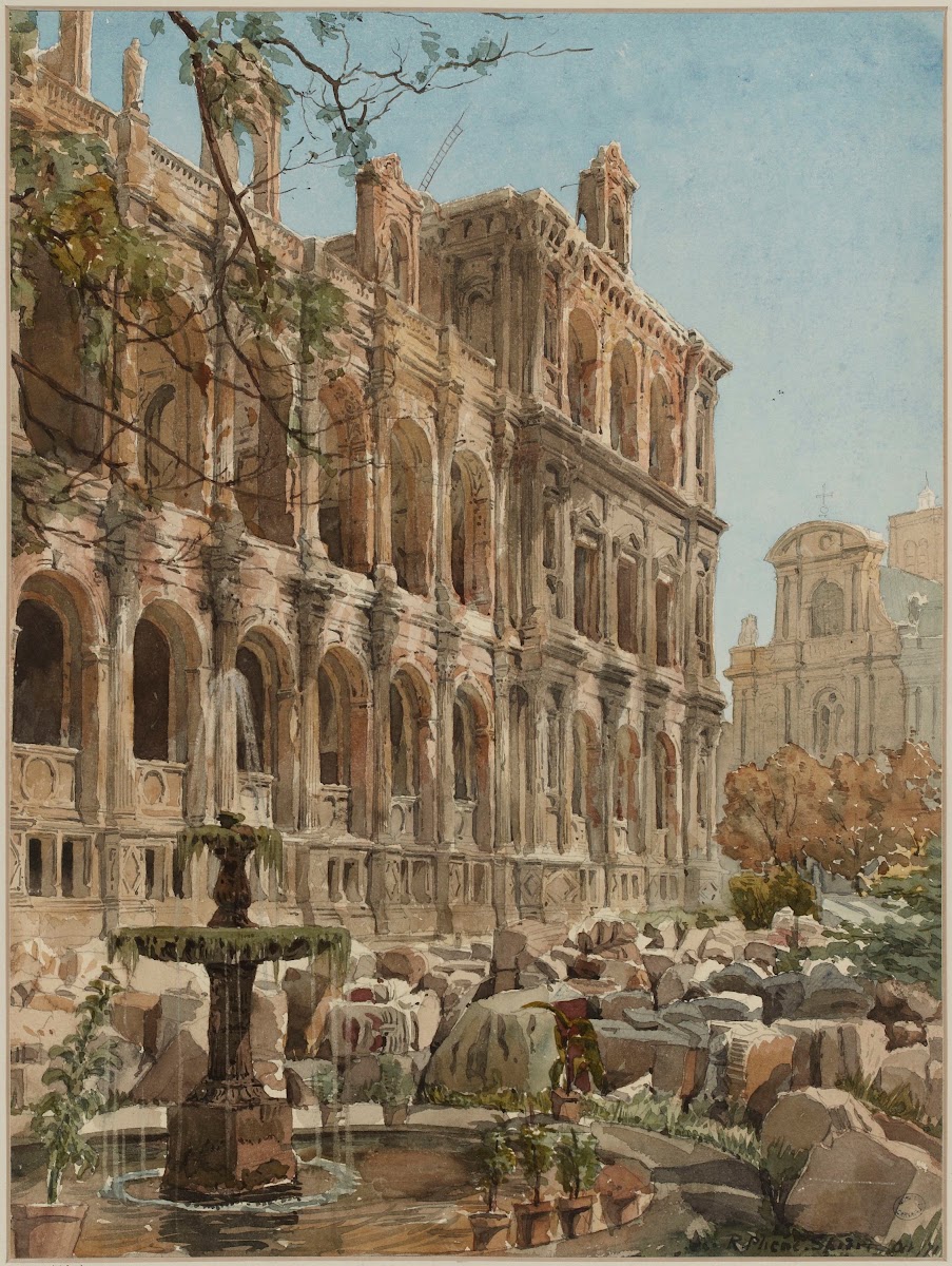 Ruines de la façade de lHôtel de Ville en 1871 1871
