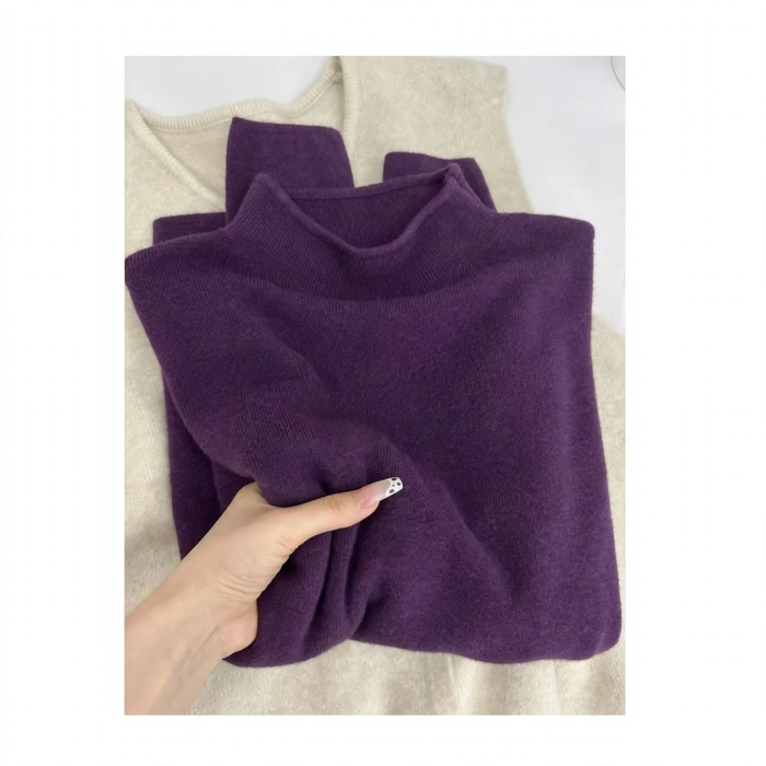 Women's knitted pullover, stand-up collar, simple design