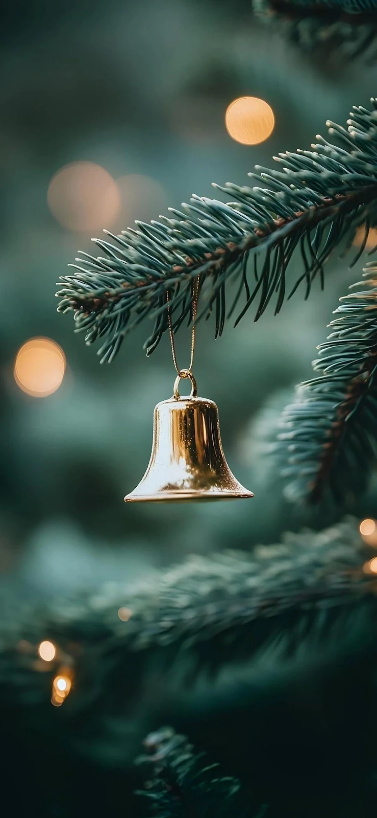 Golden Christmas Bell Ornament - Macro Photography Full HD iPhone Wallpaper (1194x2586)