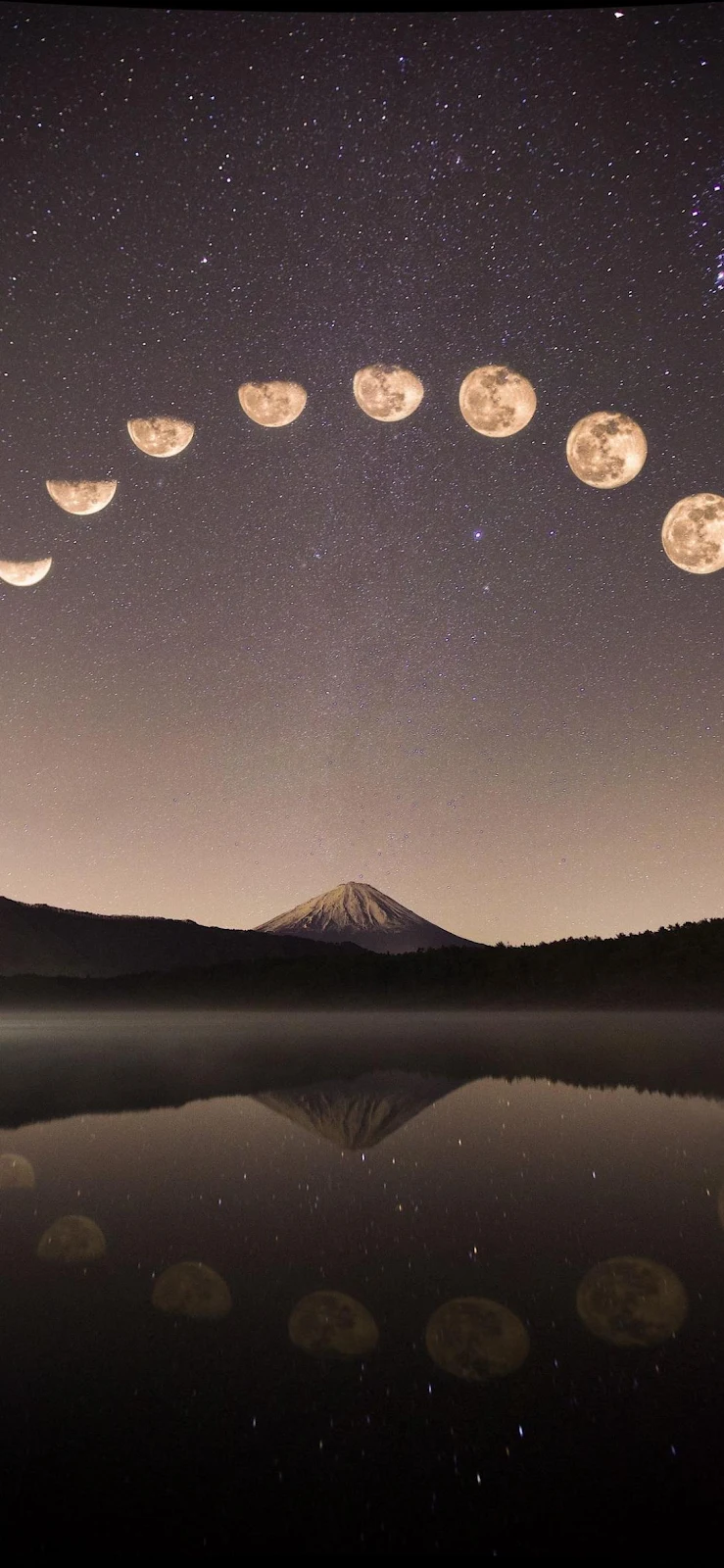 Moon Phases Over Mount Fuji - Nature Photography Full HD iPhone Wallpaper (1090x2360)