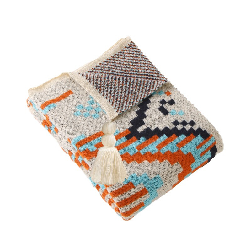 Nordic knitted blanket with geometric pattern