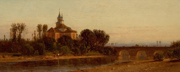 European River View with Bridge and Church
