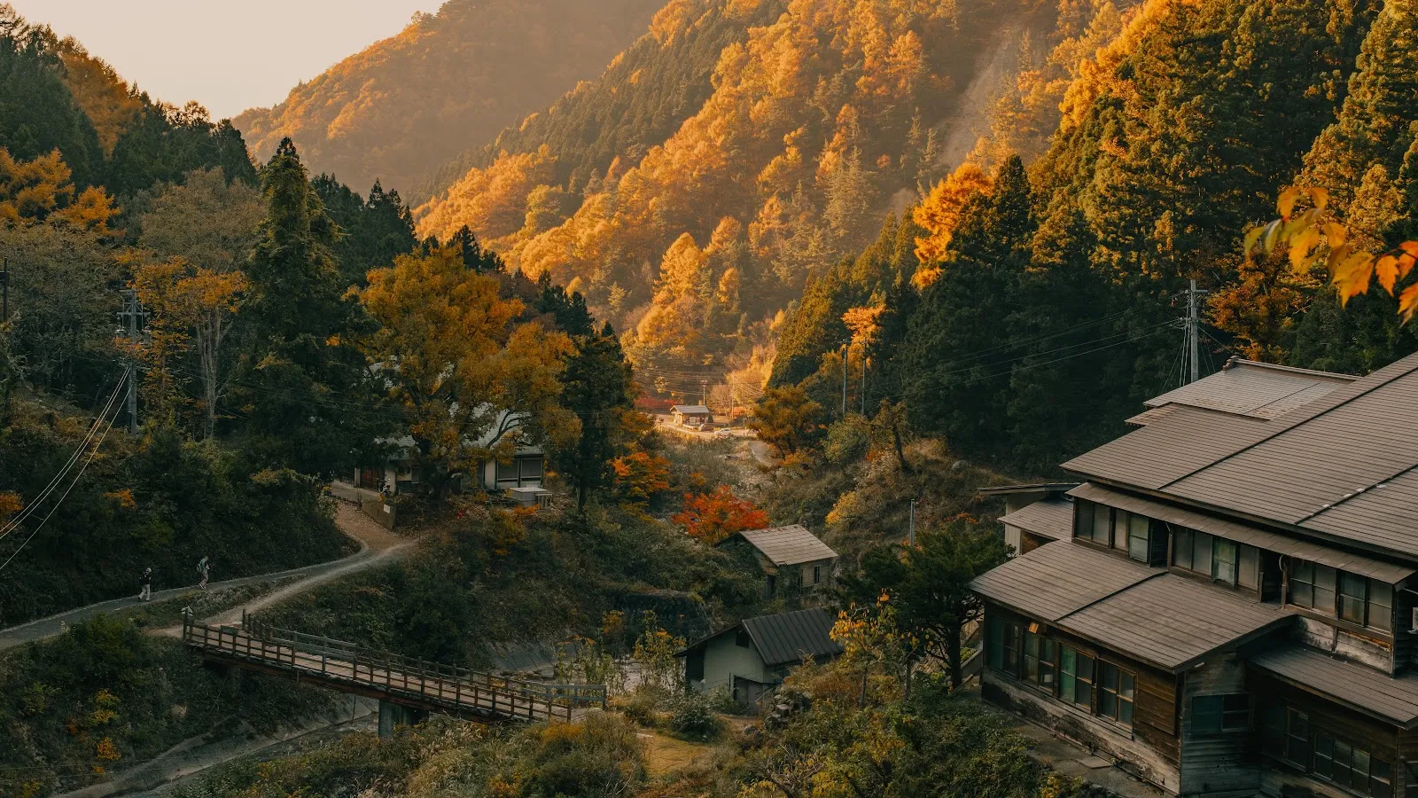 Autumn Village In Mountain Valley - Landscape Photography 5K Wallpaper (6144x3456)