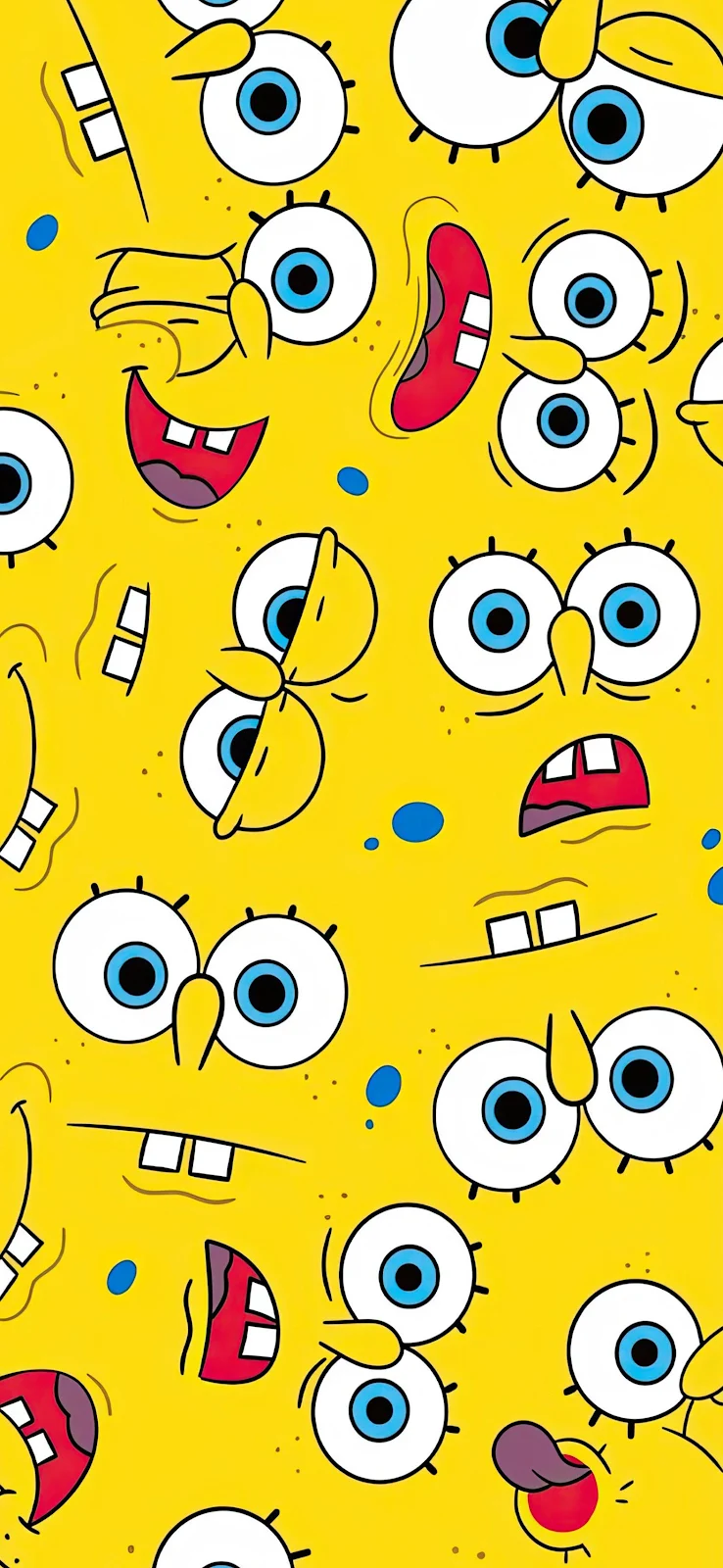 SpongeBob SquarePants Face Pattern - Cartoon Illustration 2K iPhone Wallpaper (1572x3408)