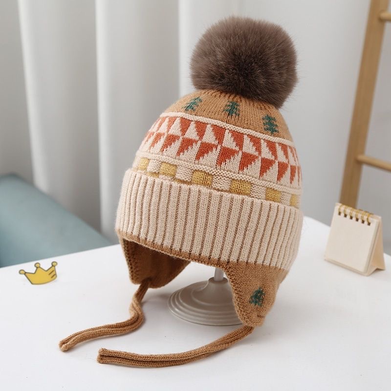 Children's hat with ear flaps, knitted, warm
