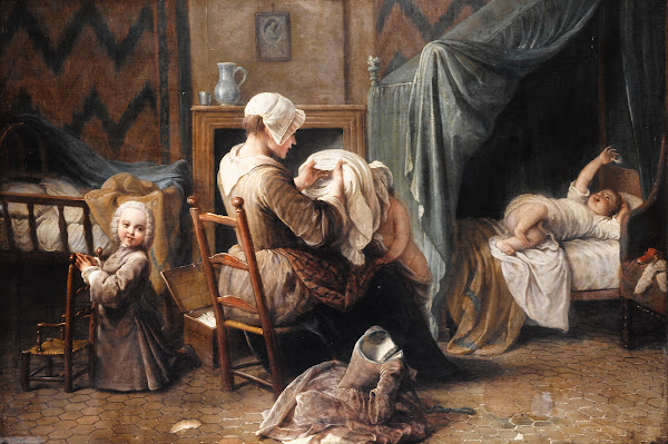 Une chambre où une servante habille des enfants 1750