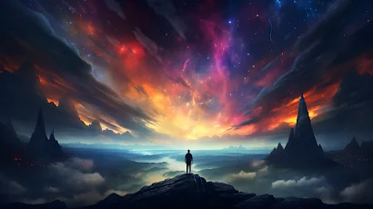 Landscape, Ai Art, Sky, Clouds, Stars 4K Wallpaper Background
