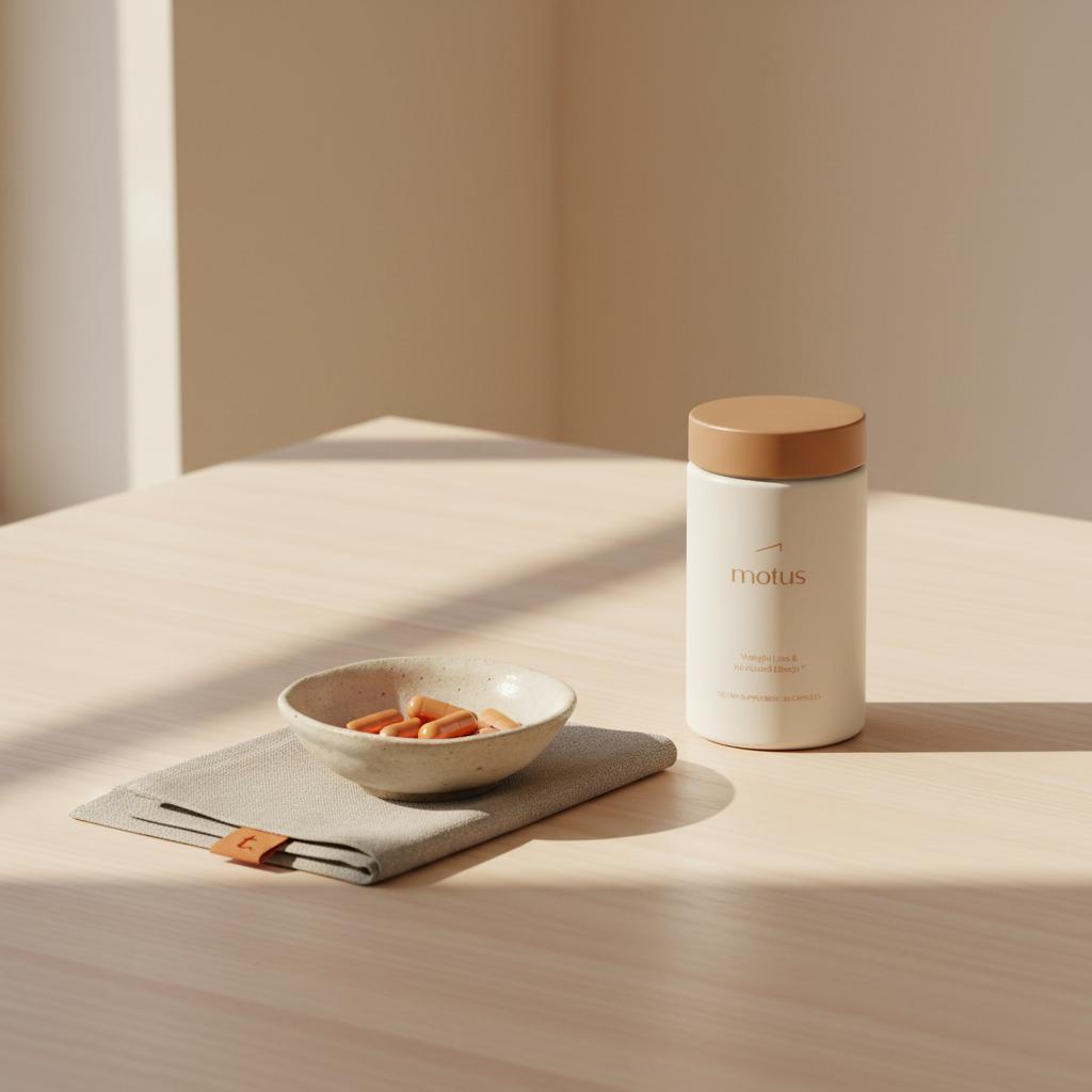 Tonum supplement jar beside a small bowl of berberine capsules on a clean wooden table in a minimalist wellness scene illustrating when to take berberine