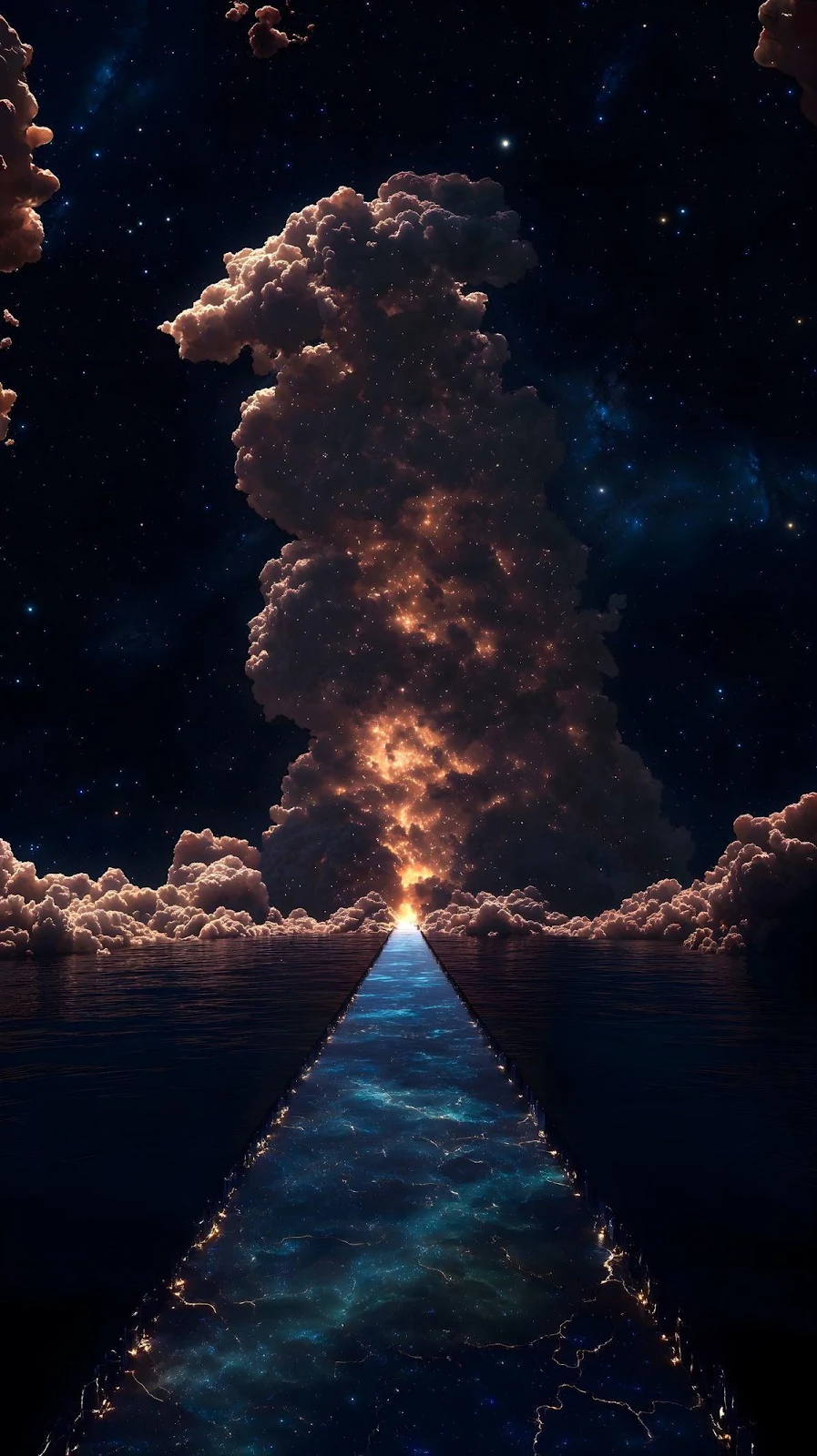 Glowing Path To Cosmic Clouds - Cosmic Digital Art Full HD iPhone Wallpaper (1200x2140)