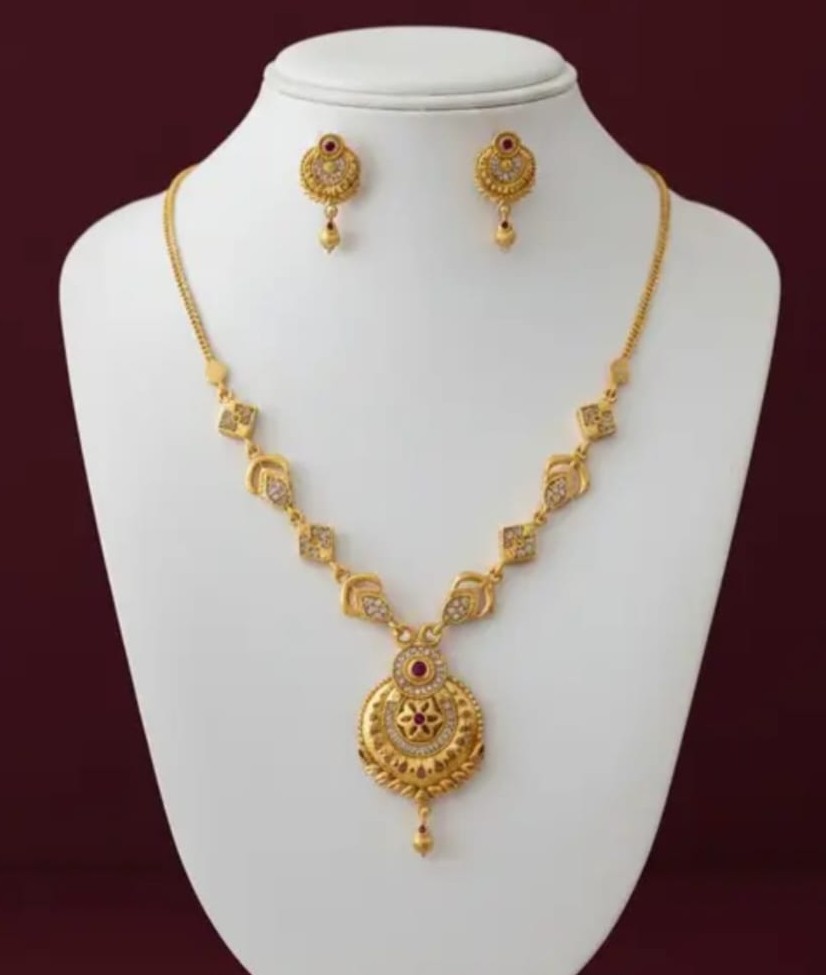 Traditional Sudarsha Chakra Gold Necklace Set with Earrings for Women