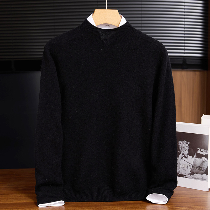Men's Knit Wool Sweater, Stand-Up Collar