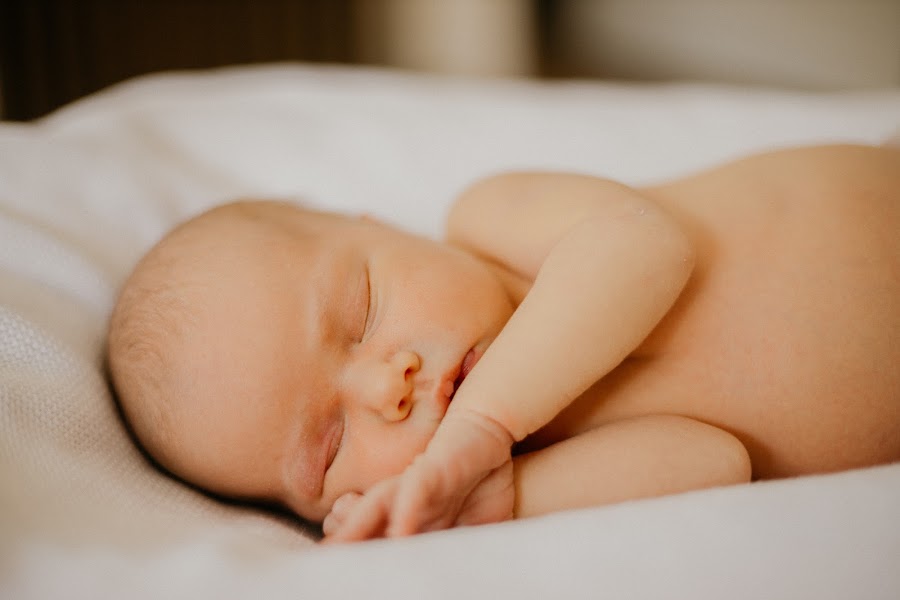 Peaceful newborn portrait in gentle natural light