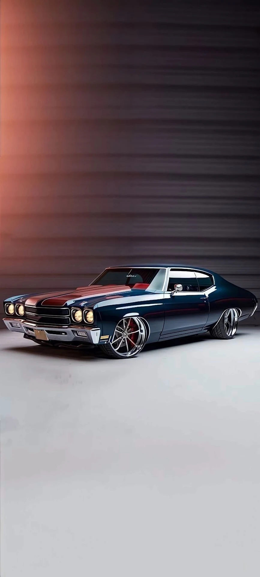 Dark Blue Classic Muscle Car Studio Display Custom Rims - Free 4K mobile Wallpaper