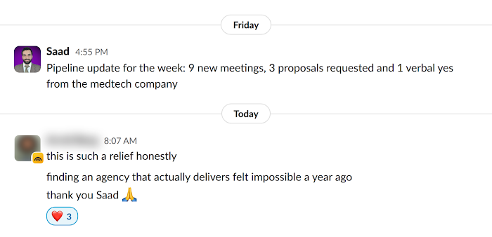 Client message in Slack