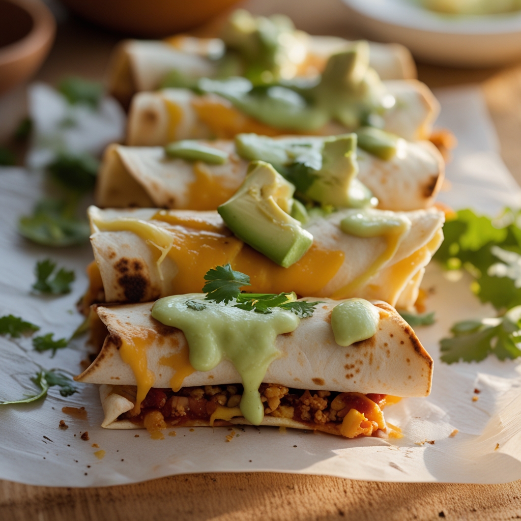 Spicy Poblano & White Bean Breakfast Enchiladas with Avocado-Crema Drizzle