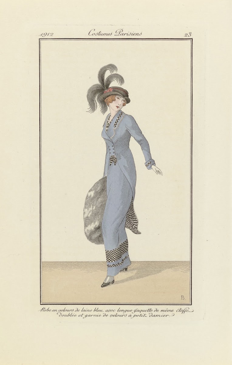 Robe En Velours De Laine Bleu 1912