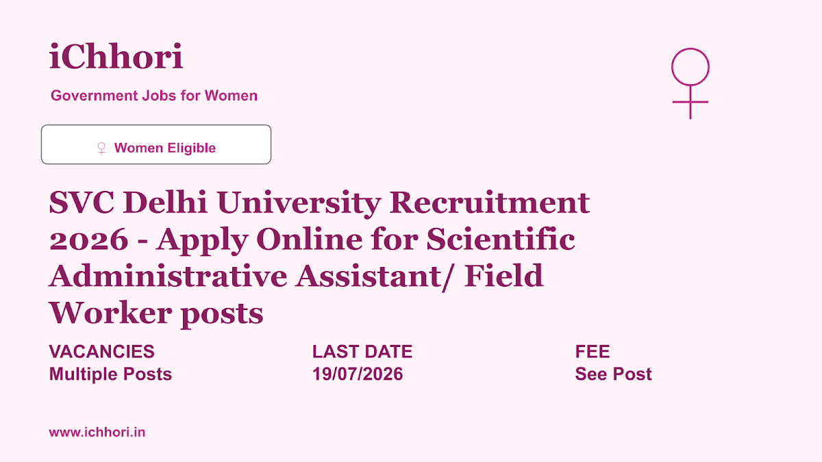 SVC Delhi University Recruitment 2026 - Apply Online for Scientific Administrative Assistant/ Field Worker posts - iChhori
